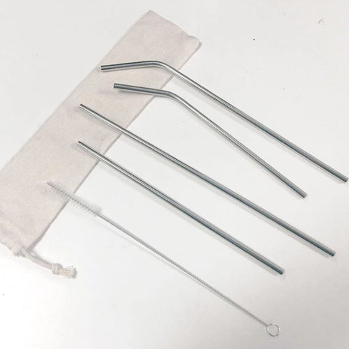 Ensemble de 6 pailles réutilisables en acier inoxydable avec brosse de nettoyage, sac en coton et lin, cadeau écologique