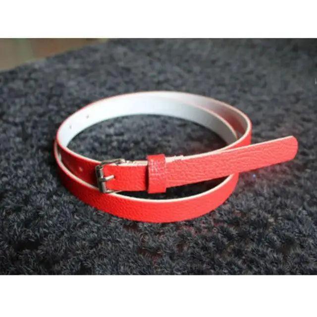 Simple Cute Leather Belts Candy Color Thin Skinny Waistband Classic Adjustable Fashion Women Belts