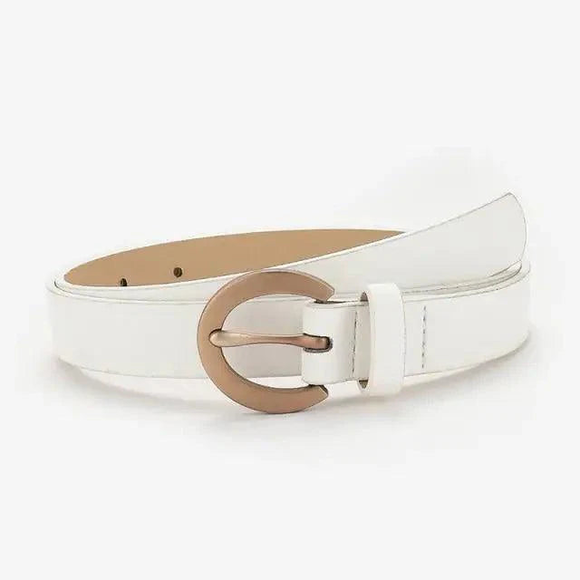 Simple Double Round Buckle PU Leather Waist Strap Vintage Design Double O-Ring Buckle  Women Leather Belt For Jeans And Dresses