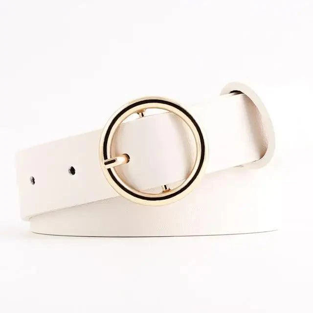 Simple Double Round Buckle PU Leather Waist Strap Vintage Design Double O-Ring Buckle  Women Leather Belt For Jeans And Dresses
