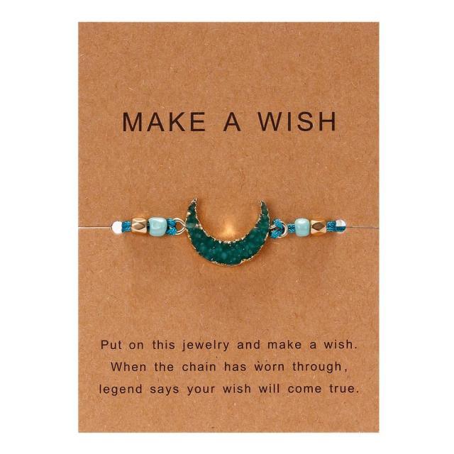 Simple Stone Charm Bracelet Colorful Black Red String Braided Couple Bracelets Wish Card Jewelry Handmade Woven Thread Rope String Nature Stone Beads Charm Bracelet Cuff Bangles With Message Card 18-30cm