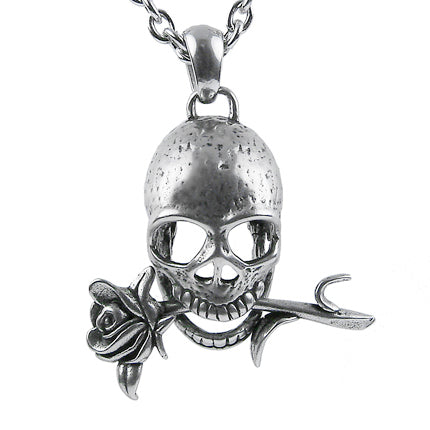 Totenkopf-Halskette mit Rose Gothic Totenkopf-Anhänger für Herren