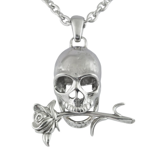 Totenkopf-Halskette mit Rose Gothic Totenkopf-Anhänger für Herren