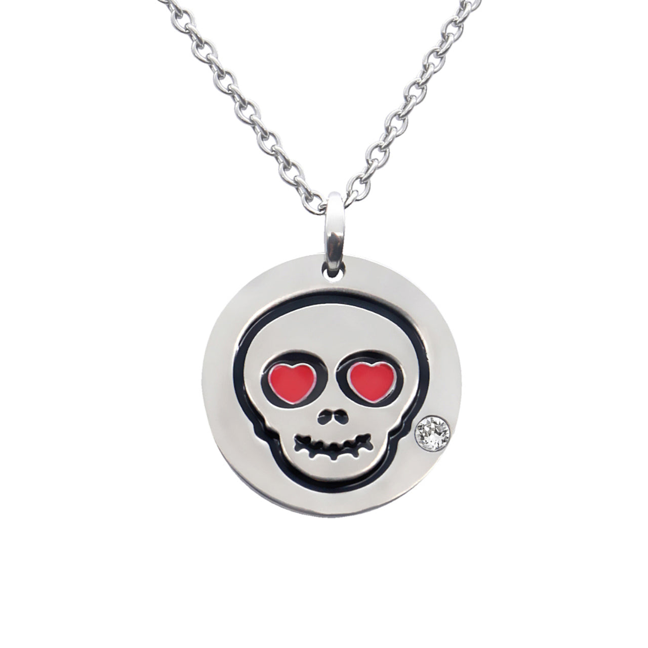 Totenkopf-Emoji-Halskette mit Swarovski-Kristall-Herzaugen