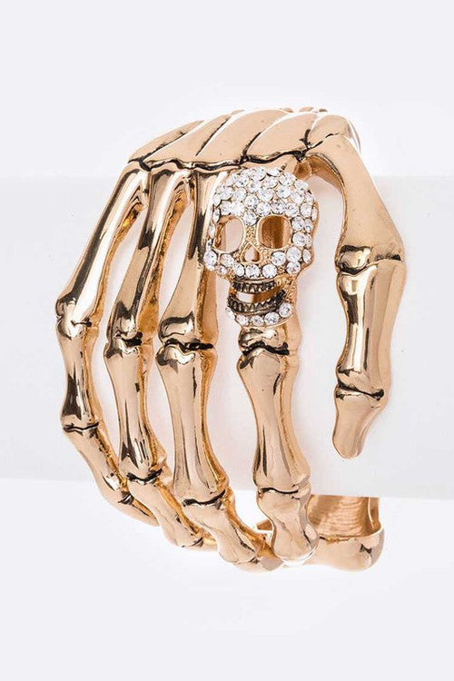 Totenkopf Skelett Hand Goldarmreif Gothic Statement Manschette