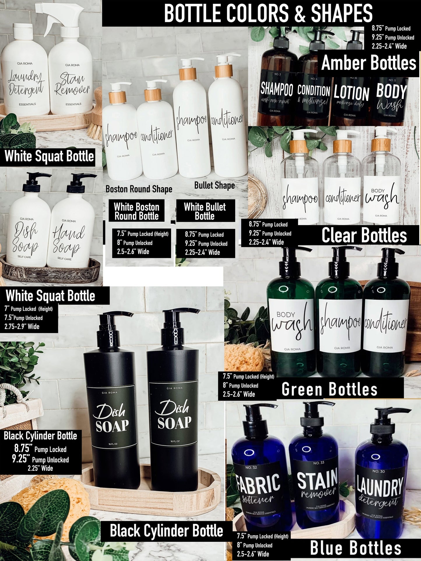16oz Bernsteinfarbene nachfüllbare Kunststoff-Patronenflasche Schwarzer Etikettenspender