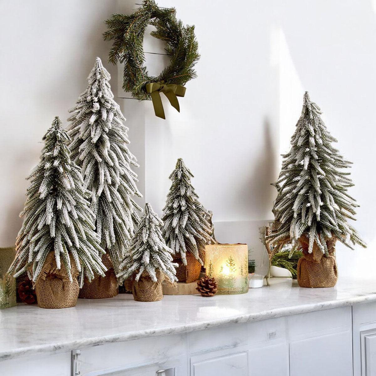 Sapins de Noël Artificiels Floqués de Neige Mini Décorations de Noël Réalistes