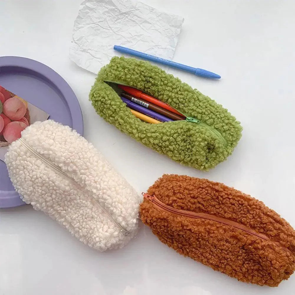 Soft Plush Pencil Case Stationery Pouch Cosmetic Zipper Pouch Bag Simple Lightweight Design