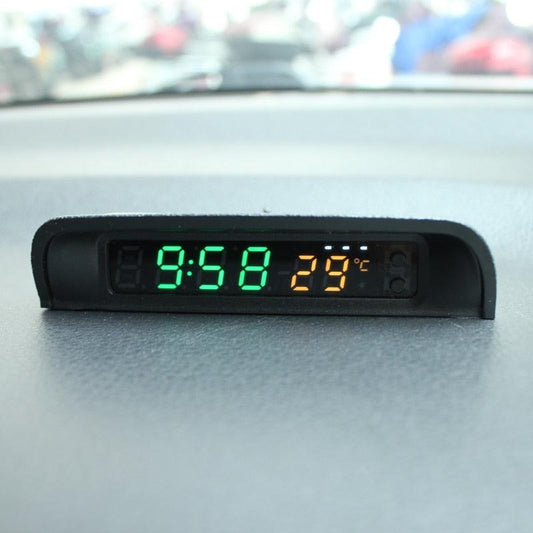 Solar Car Digital Clock Thermometer Dual Color Display Smart Switch High Precision LED Digital Clock Dashboard Solar Powered Car Electronic Clock Stick-On Luminous Car Clock Dashboard Auto Clock Car Watch Clock with Adjustable Brightness Date Temperature