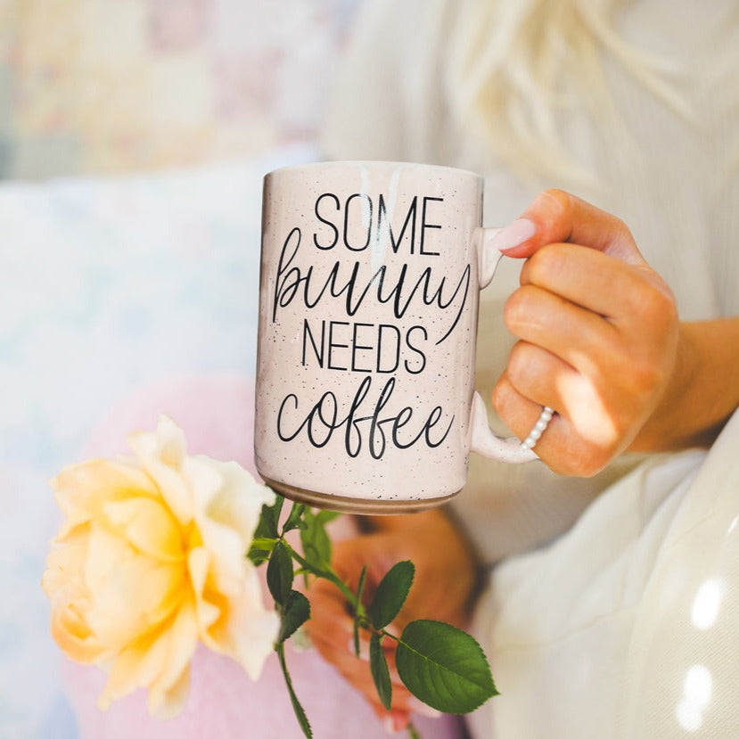 Osterhase Keramik Kaffeetasse 470ml Pastellblau Rosa Frühling Groß