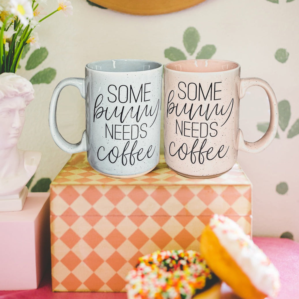 Osterhase Keramik Kaffeetasse 470ml Pastellblau Rosa Frühling Groß