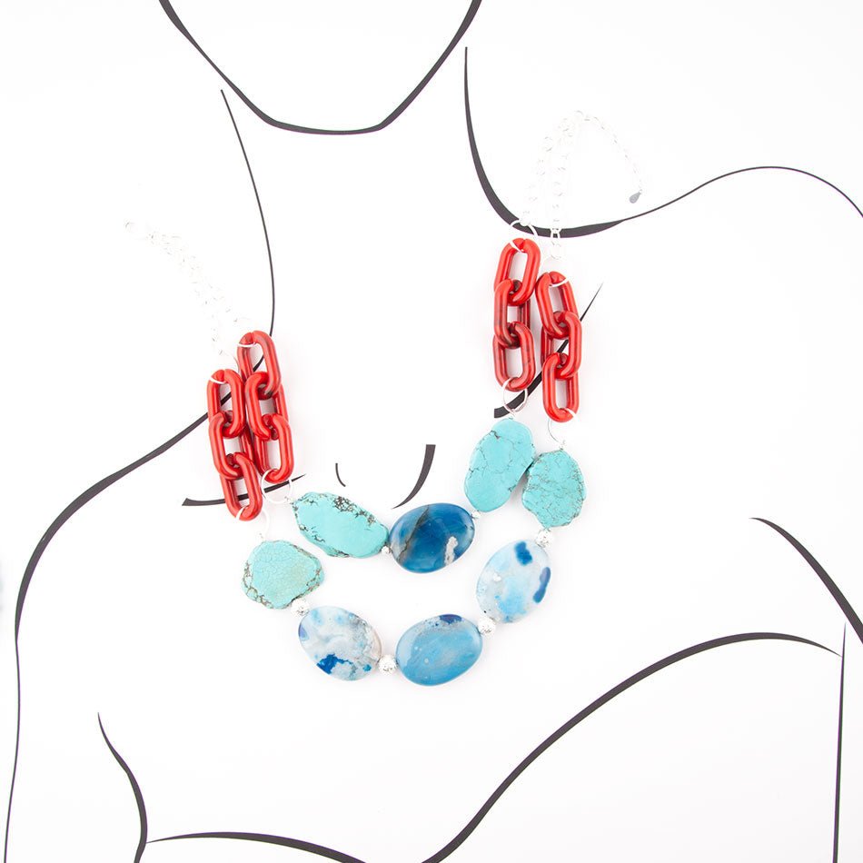 Southwest-Mix-Achat-Statement-Halskette