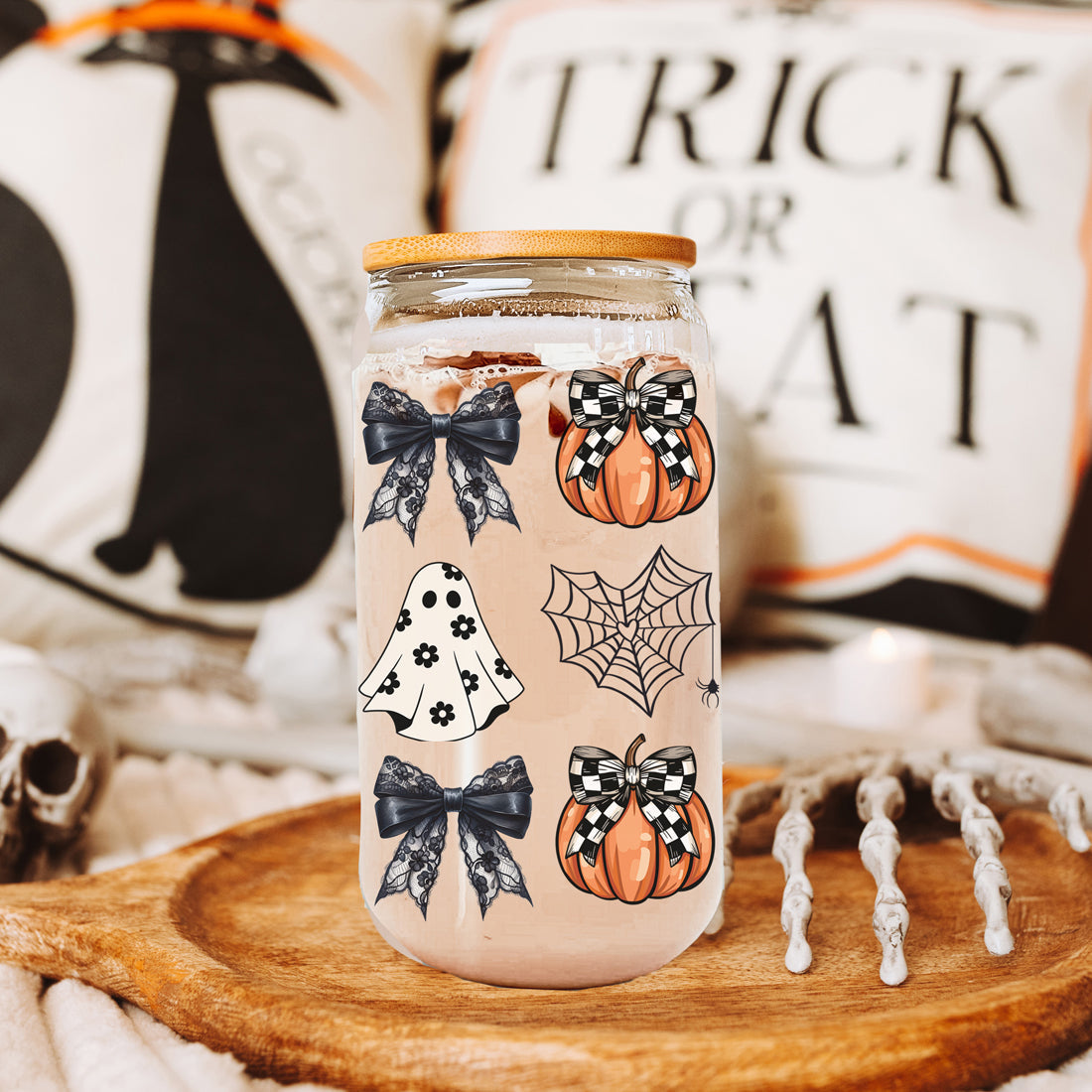 Halloween 20oz Glass Tumbler Bamboo Lid Stainless Straws Straw Cleaner