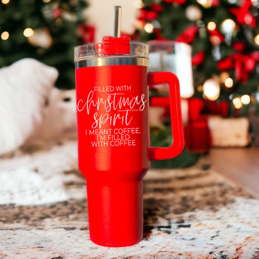 Tumbler à café de Noël 40oz Tasse de voyage isotherme avec poignée couvercle paille Rouge