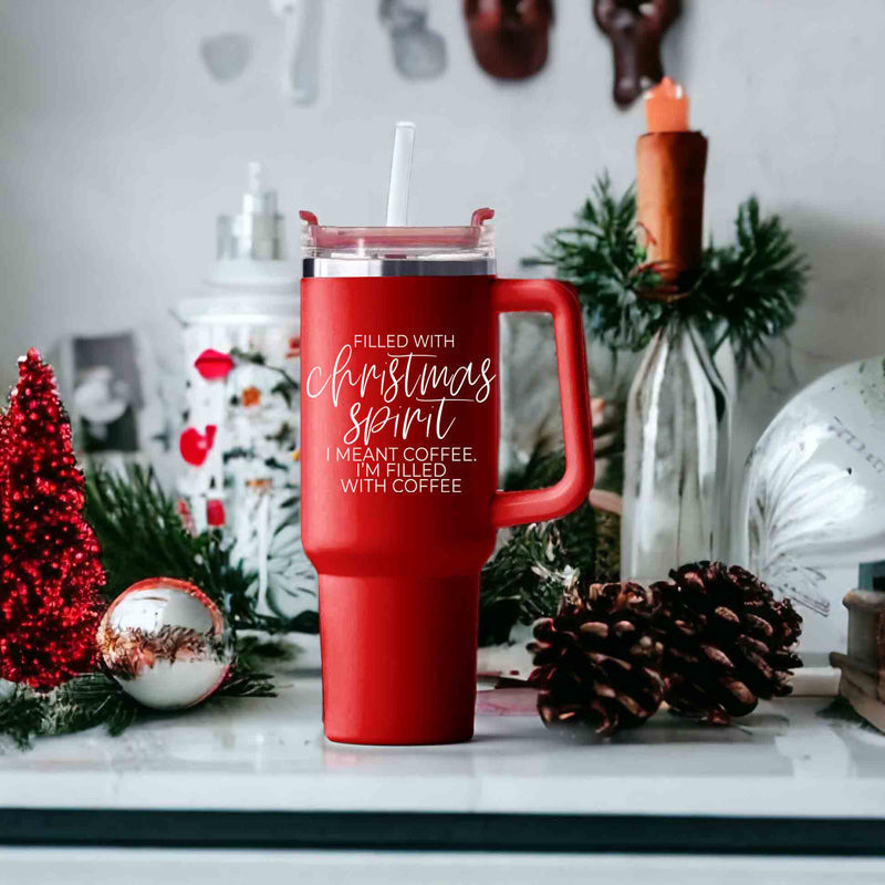 Weihnachts-Kaffeebecher 40oz Isolierbecher mit Griff Deckel Strohhalm Rot