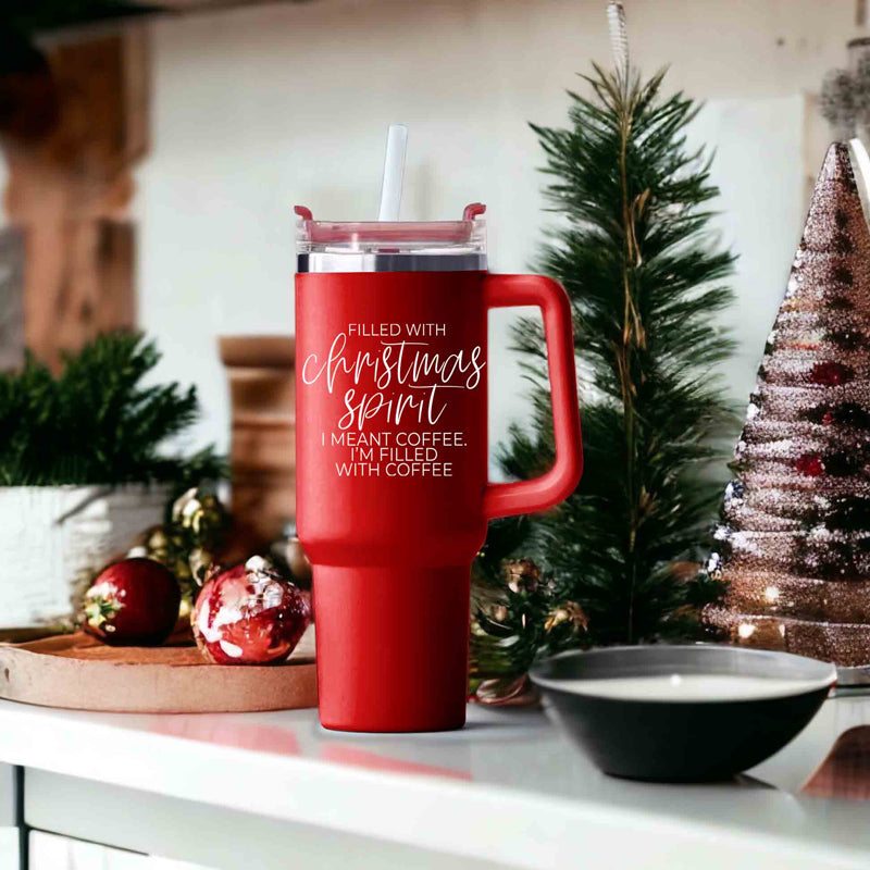 Weihnachts-Kaffeebecher 40oz Isolierbecher mit Griff Deckel Strohhalm Rot