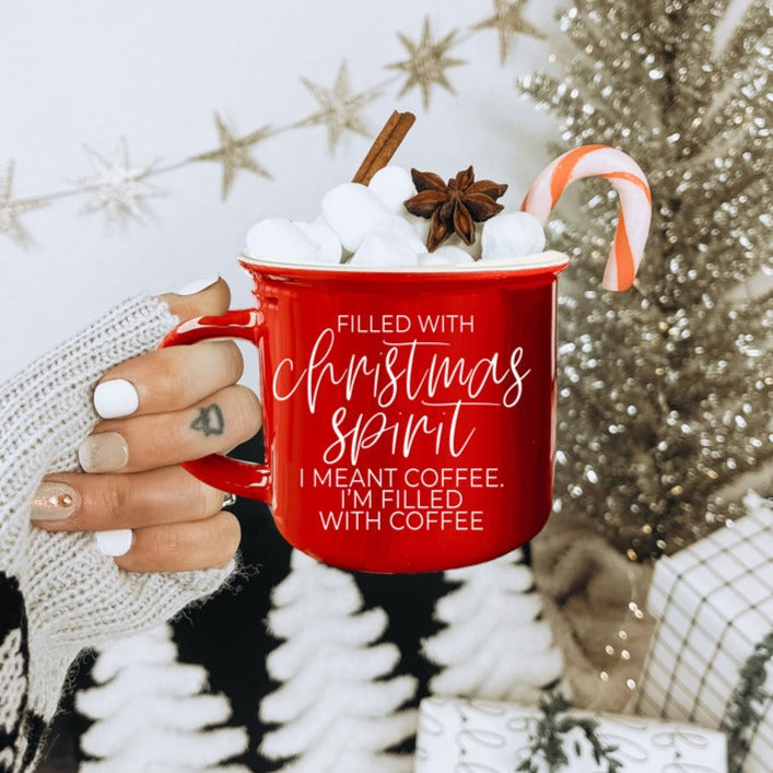 Weihnachts-Kaffeetasse 420ml Keramik Lagerfeuer-Stil Rot oder Grün Doppelseitig