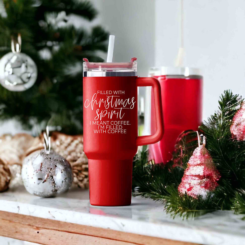 Weihnachts-Kaffeebecher 40oz Isolierbecher mit Griff Deckel Strohhalm Rot