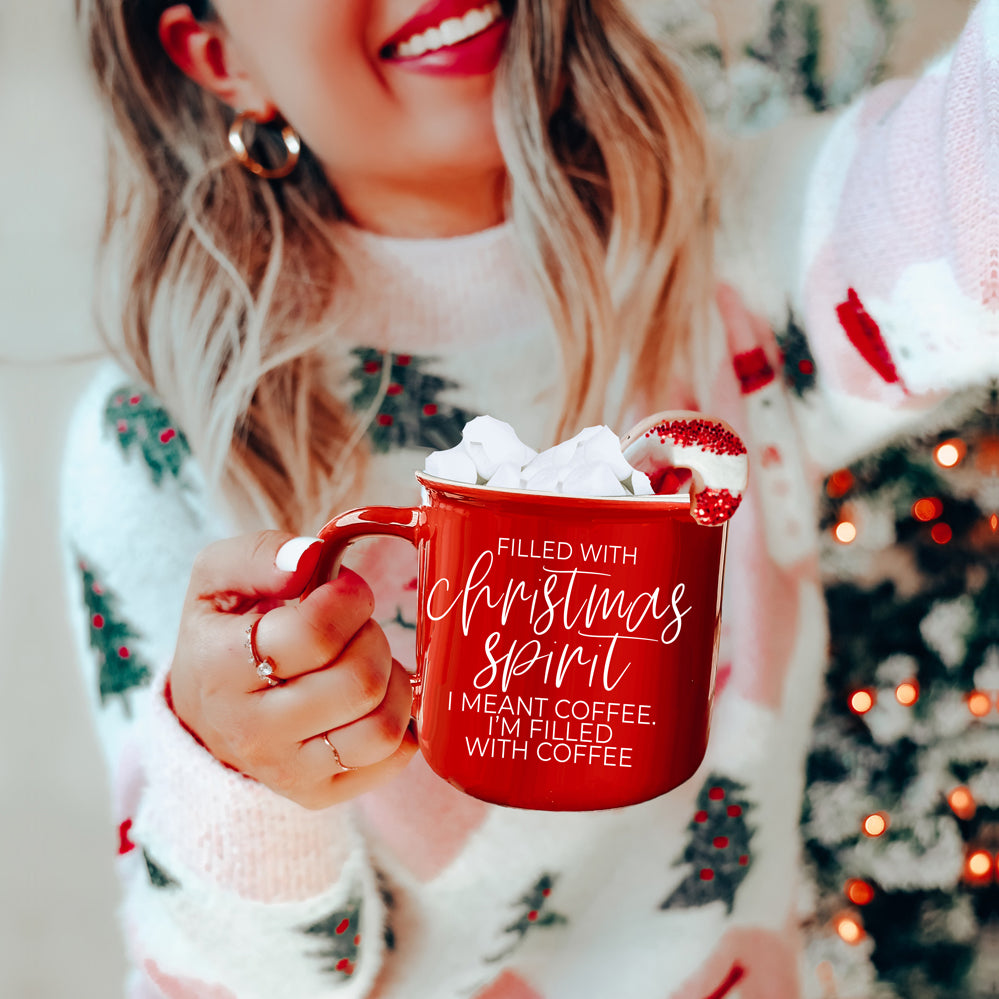 Weihnachts-Kaffeetasse 420ml Keramik Lagerfeuer-Stil Rot oder Grün Doppelseitig