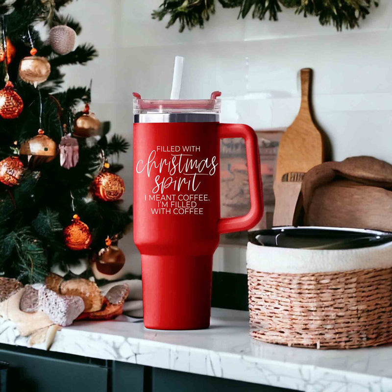 Weihnachts-Kaffeebecher 40oz Isolierbecher mit Griff Deckel Strohhalm Rot