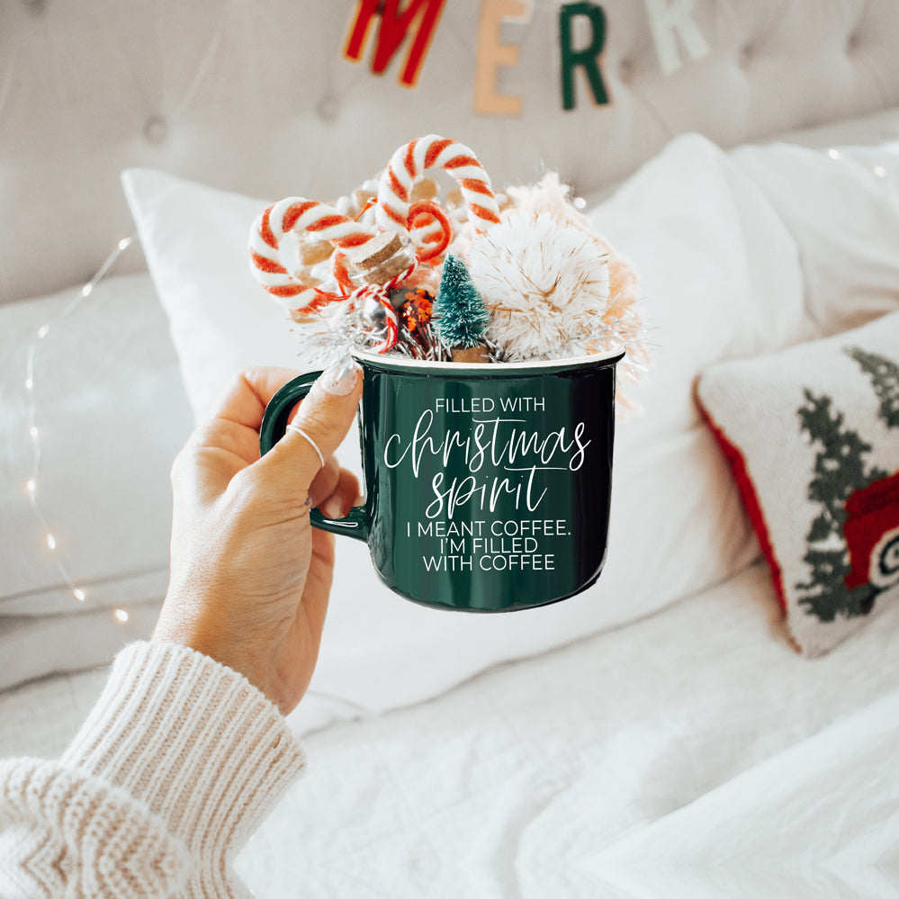 Mug à café de Noël 430 ml en céramique style feu de camp rouge ou vert double face