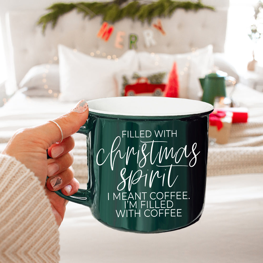 Mug à café de Noël 430 ml en céramique style feu de camp rouge ou vert double face