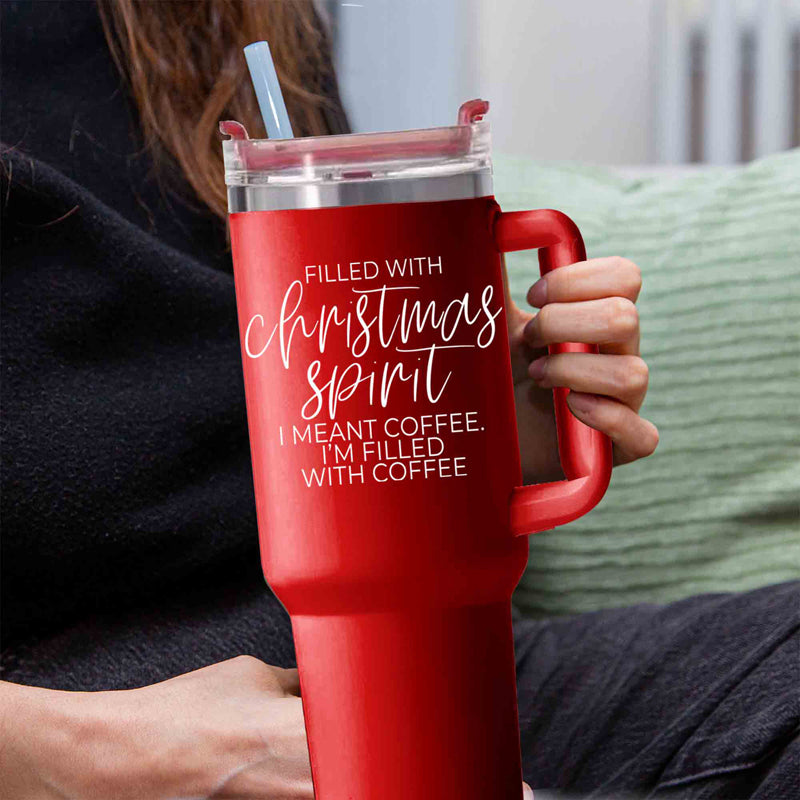 Weihnachts-Kaffeebecher 40oz Isolierbecher mit Griff Deckel Strohhalm Rot