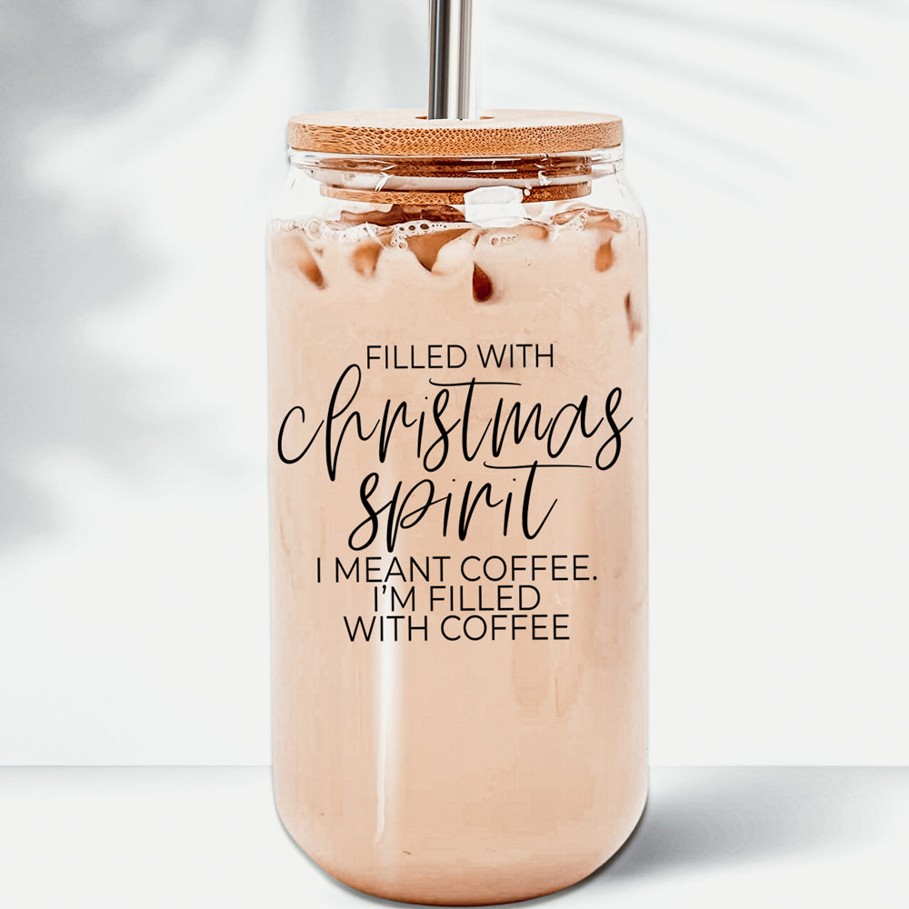 Weihnachtskaffee 500ml Glasbecher mit Bambusdeckel, Edelstahlstrohhalmen & Reiniger