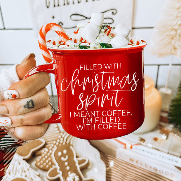 Mug à café de Noël 430 ml en céramique style feu de camp rouge ou vert double face