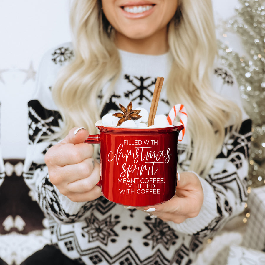 Weihnachts-Kaffeetasse 420ml Keramik Lagerfeuer-Stil Rot oder Grün Doppelseitig