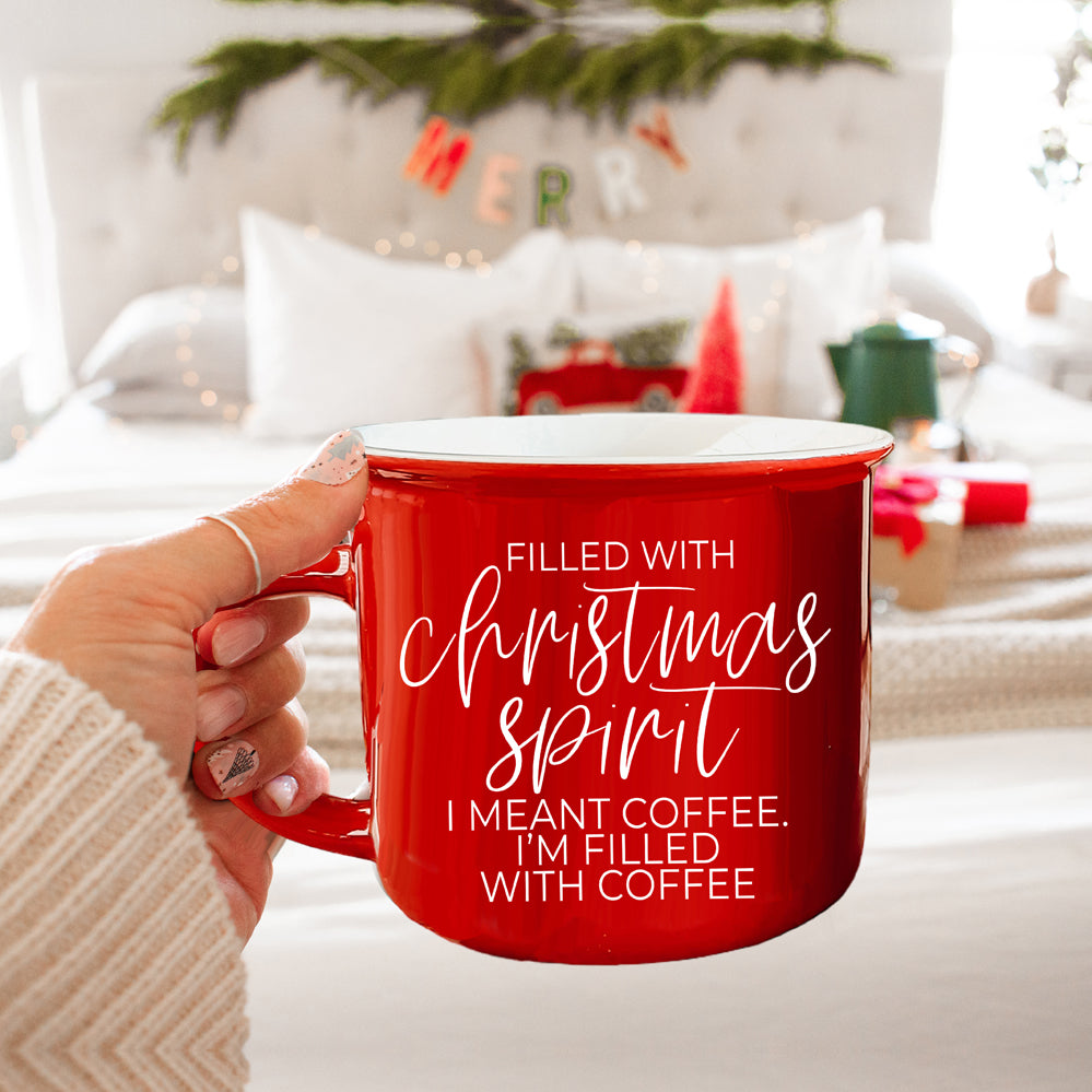 Weihnachts-Kaffeetasse 420ml Keramik Lagerfeuer-Stil Rot oder Grün Doppelseitig
