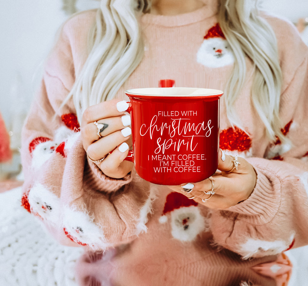 Mug à café de Noël 430 ml en céramique style feu de camp rouge ou vert double face
