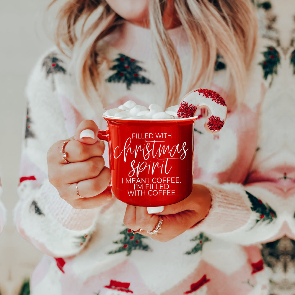 Weihnachts-Kaffeetasse 420ml Keramik Lagerfeuer-Stil Rot oder Grün Doppelseitig