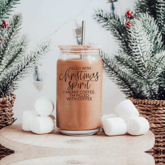 Gobelet en Verre de Noël 50 cl avec Couvercle en Bambou, Pailles en Acier Inoxydable et Brosse de Nettoyage