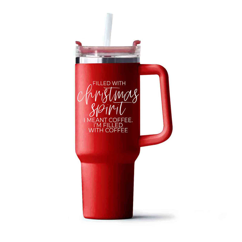 Weihnachts-Kaffeebecher 40oz Isolierbecher mit Griff Deckel Strohhalm Rot