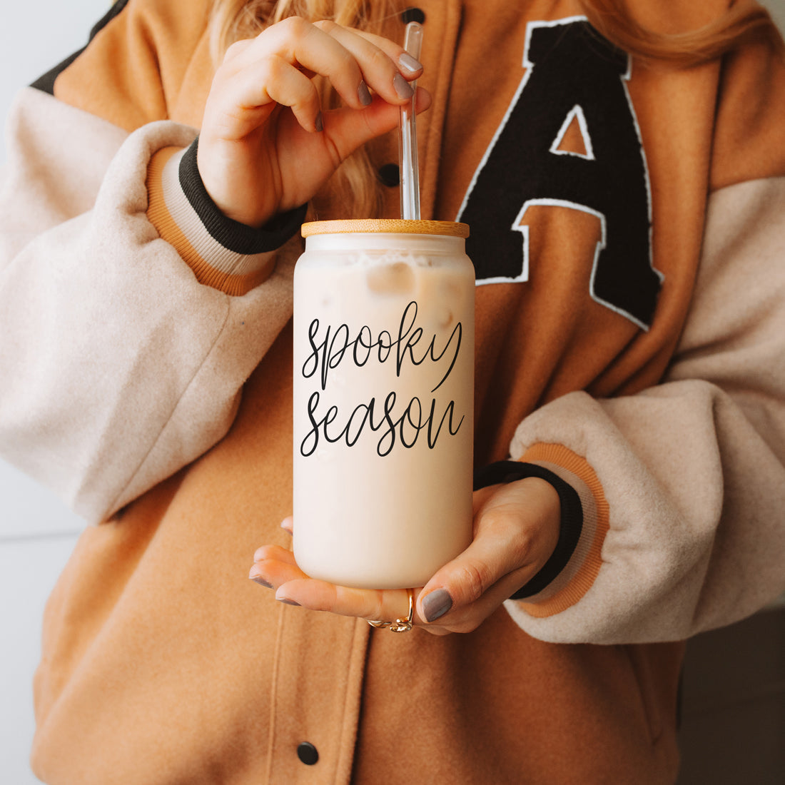 Hocus Pocus I Need Coffee 20oz Glass Tumbler Bamboo Lid 2 Stainless Straws