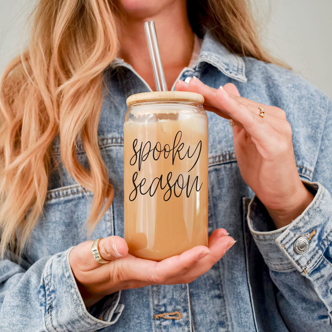 Hocus Pocus I Need Coffee 20oz Glass Tumbler Bamboo Lid 2 Stainless Straws
