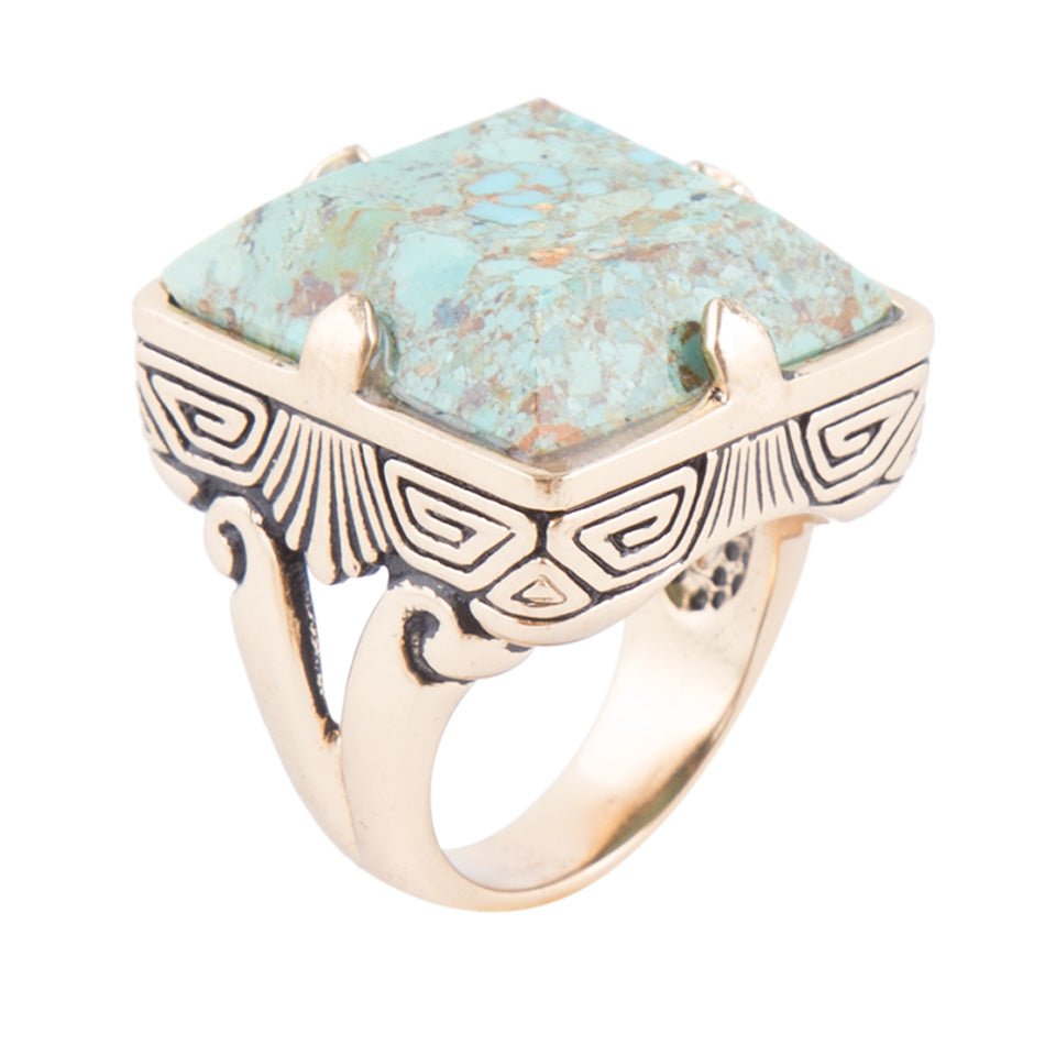 Quadratischer Ring in Blau, Türkis und Gold