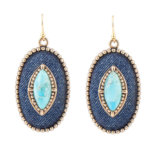 Boucles d'oreilles pendantes dorées en turquoise bleue et denim superposées