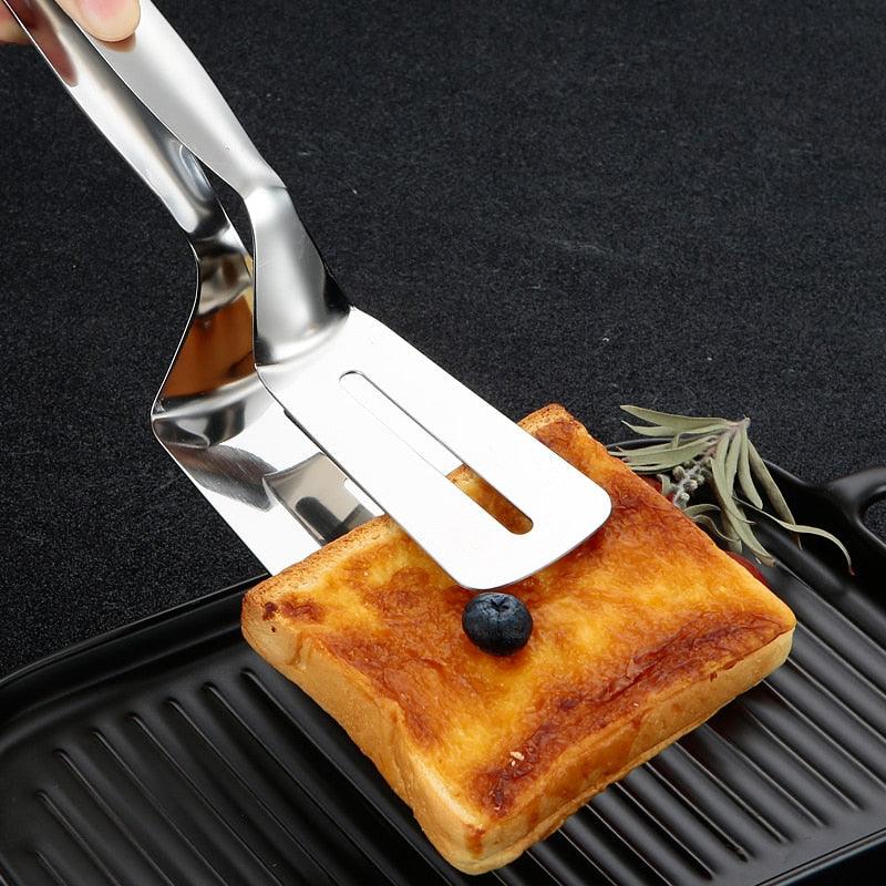 Edelstahl-Bratenschaufel-Clip, multifunktionale Steak-BBQ-Zange, Pfannkuchen-Brat-Pizza-Steak-Fisch-Spatel, Brot-Küchenwerkzeug, Edelstahl-Kochzange, multifunktionale Küchenzange zum Zubereiten von Salaten und Wenden von Steak-Klammern