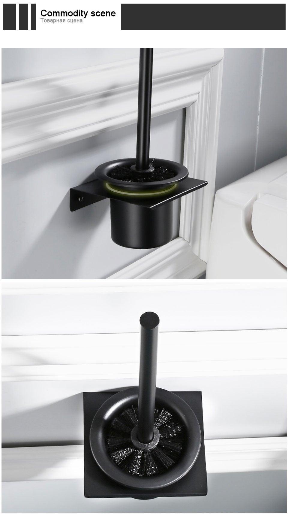 Stainless Steel Toilet Brush Holder Black Wall Mounted Toilet Bowl Brush Holder For Bathroom Cleaning Kit