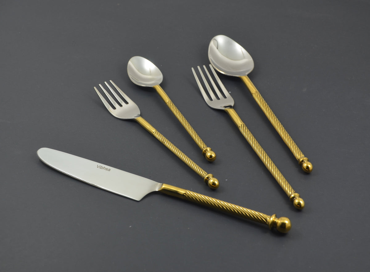 Vibhsa Stainless Steel Flatware set of 20 Pieces Gold
