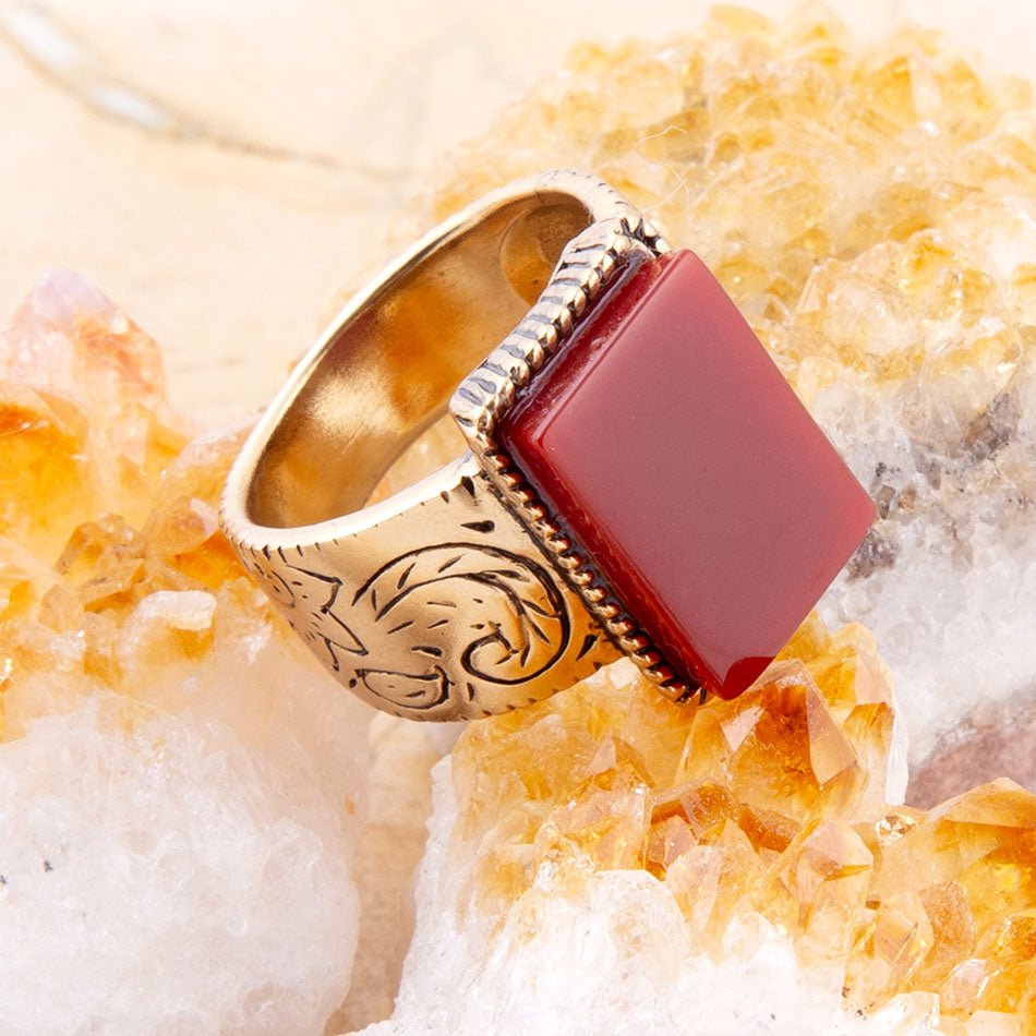 Bague en or cornaline orange estampillée