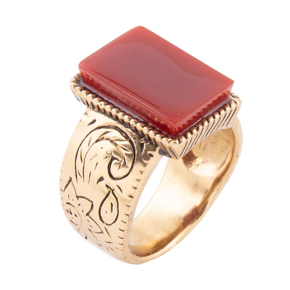 Bague en or cornaline orange estampillée
