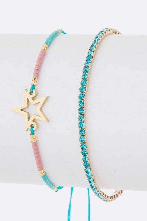 Star Rhinestone Bracelet Set Adjustable String Charms