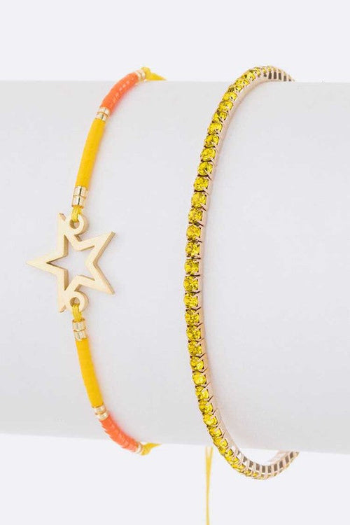 Star Rhinestone Bracelet Set Adjustable String Charms