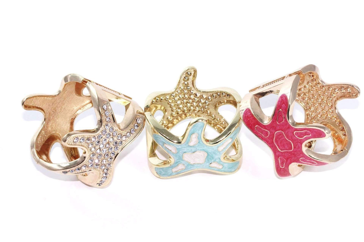 Bracelet jonc étoile de mer strass doré, bijou de plage