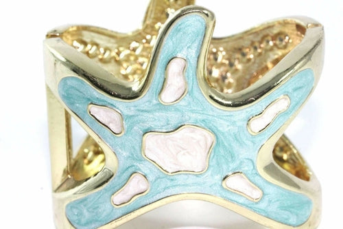 Bracelet jonc étoile de mer strass doré, bijou de plage