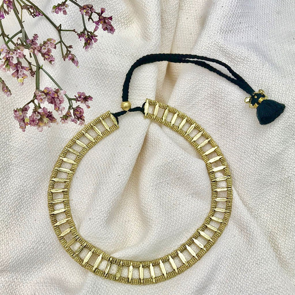 Statement Maya Collar Necklace Boho Indian Inspired Cotton Tassel Back Drape