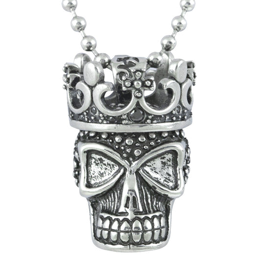 Collier Couronne Crâne en Acier, Pendentif Gothique avec Chaîne pour Hommes